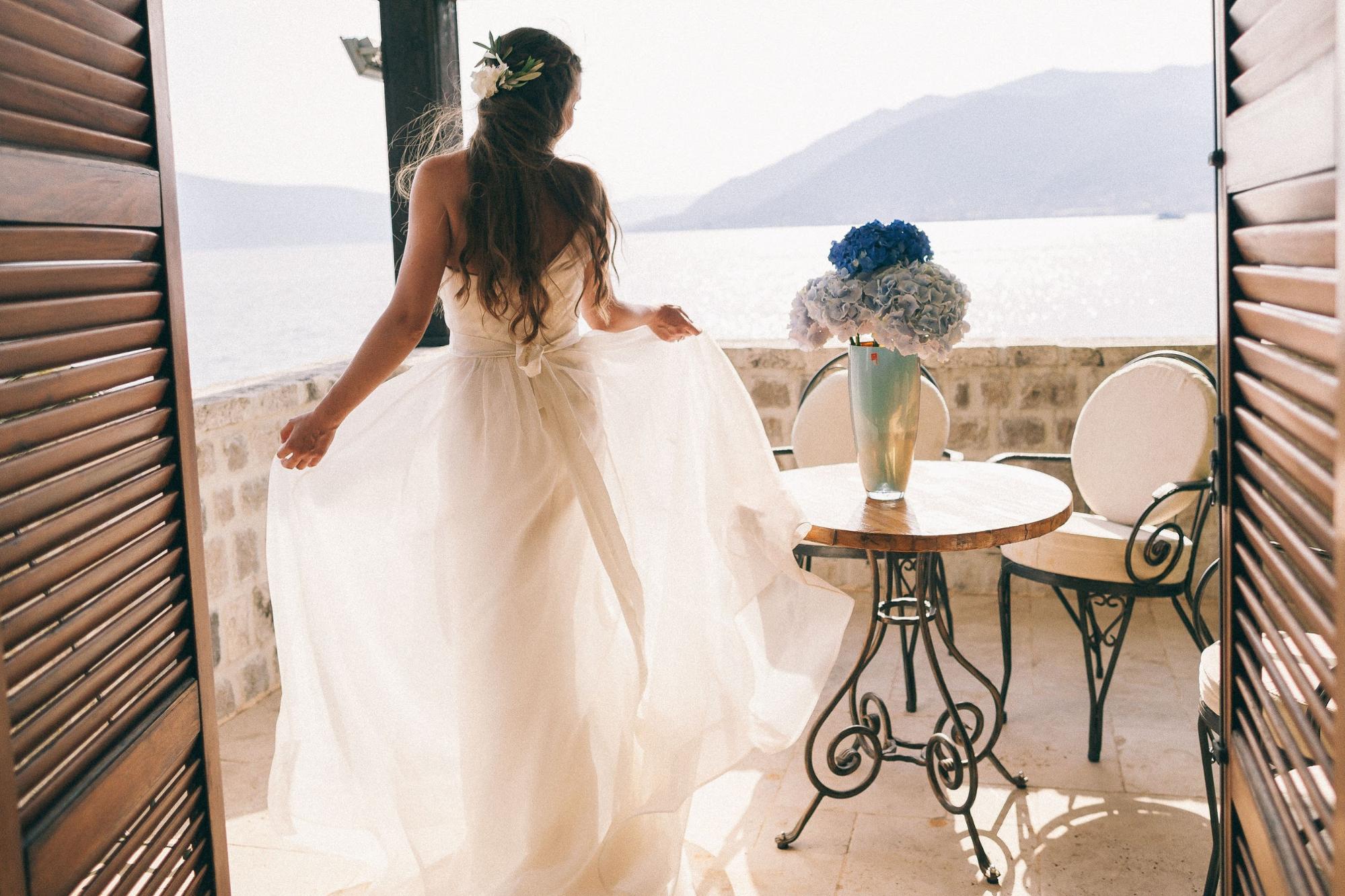Bride at ocean