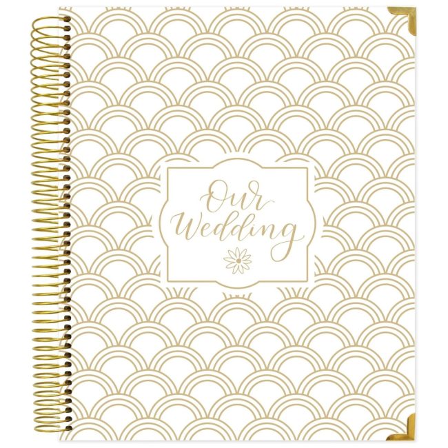 bloom daily planners wedding planner with a gold scallop cover and gold coil binding