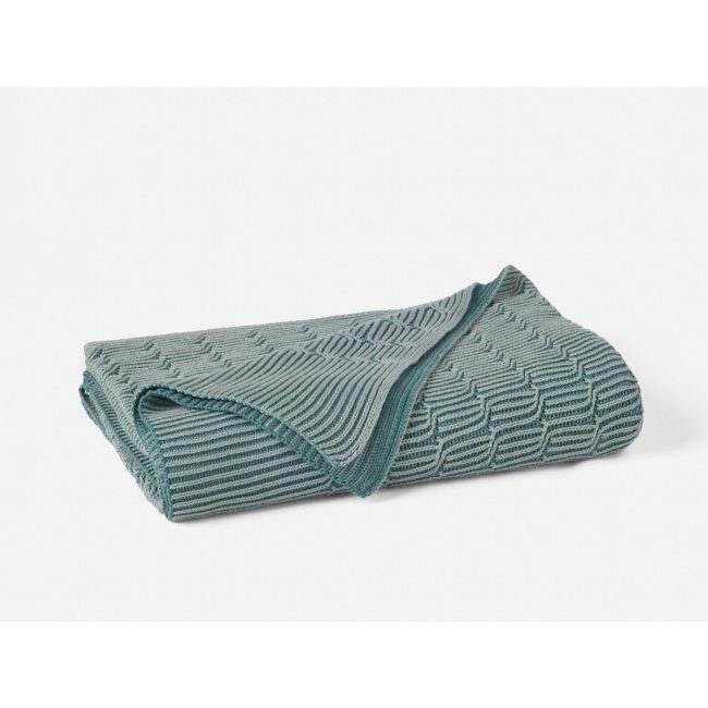 Coyuchi Ivy organic cotton knit throw in thyme green, folded