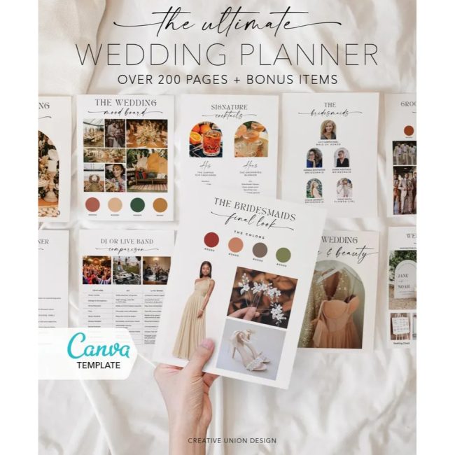 CreativeUnionDesign Canva wedding planner template pages laid out in a grid
