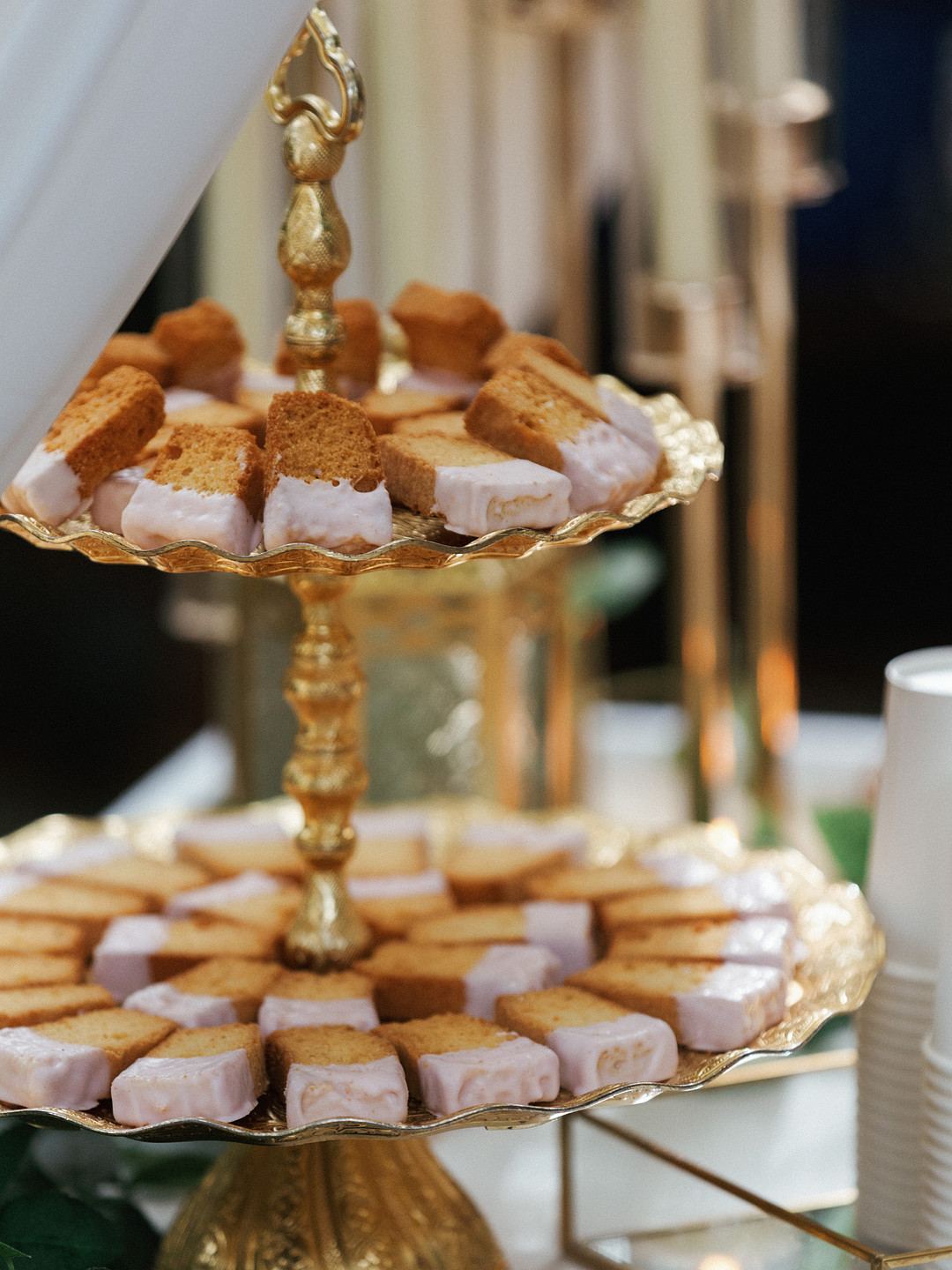 Indian sweets arranged on a tiered stand