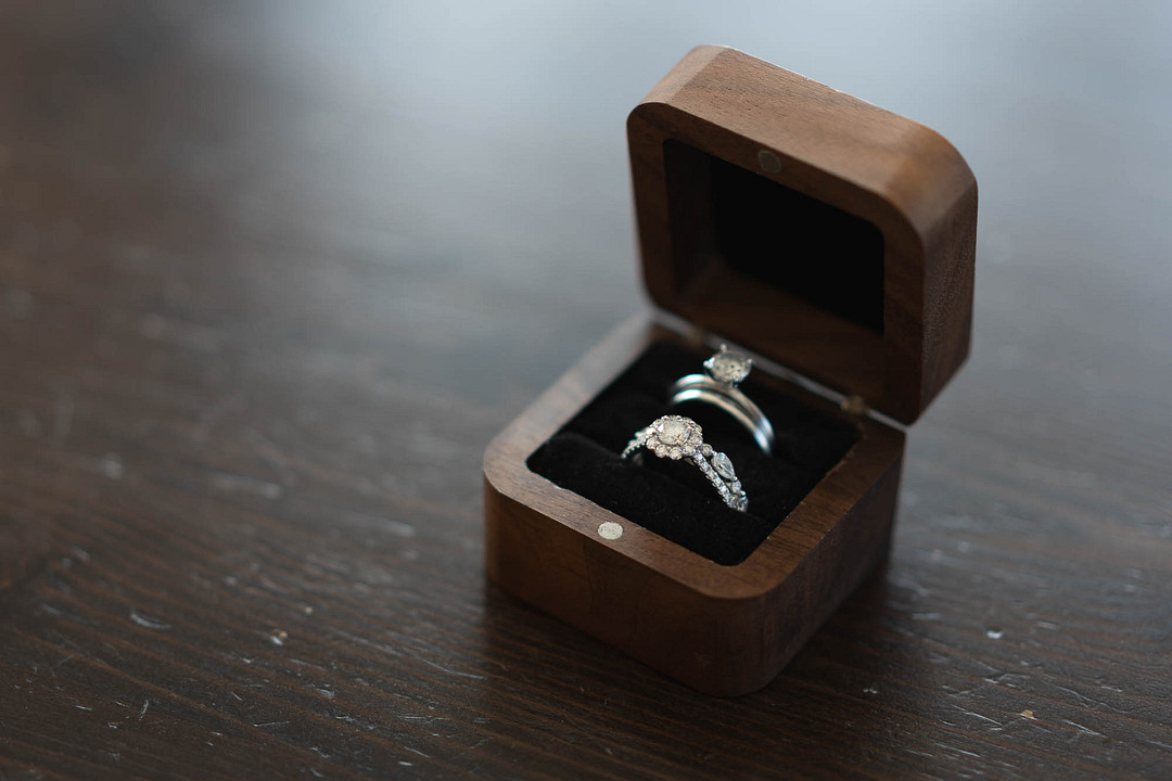 Wedding rings in a wooden ring box