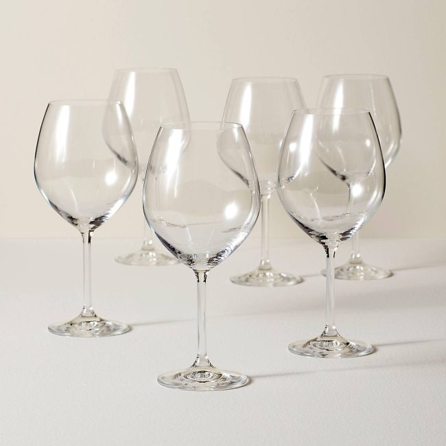 Six Lenox Tuscany Classics red wine glasses grouped together