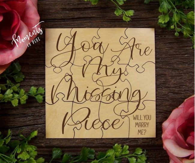 MomentsInPine wooden puzzle reading You Are My Missing Piece, Will You Marry Me?