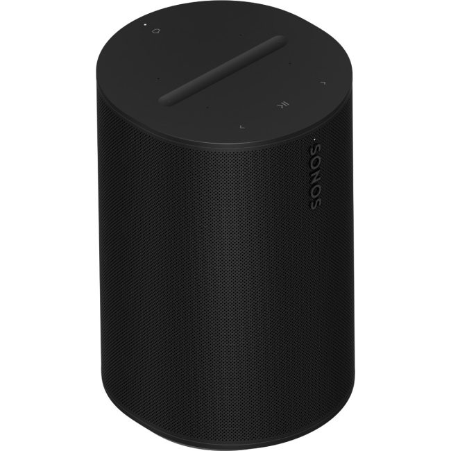 Black Sonos Era 100 speaker, a rounded cylinder with touch controls on top